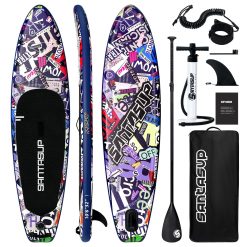 Santasup Tabla de remo inflable azul con accesorios, tabla de remo ancha para adultos y jóvenes, tabla de surf, tabla de surf completa con cubierta antideslizante